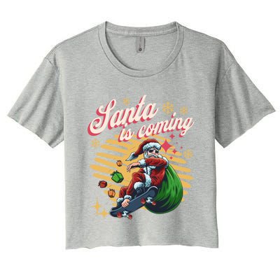 Funny Skateboard Santa Claus Is Coming Merry Christmas Great Gift Women's Crop Top Tee