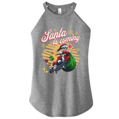 Funny Skateboard Santa Claus Is Coming Merry Christmas Great Gift Women's Perfect Tri Rocker Tank