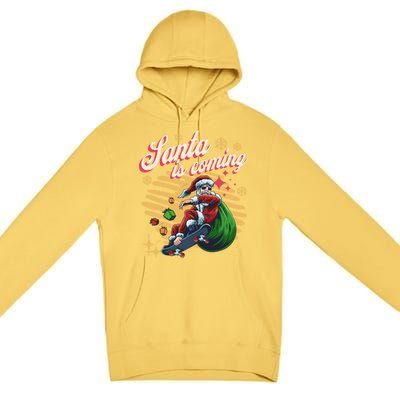 Funny Skateboard Santa Claus Is Coming Merry Christmas Gift Premium Pullover Hoodie