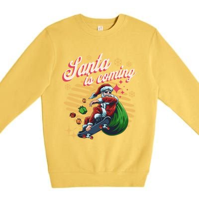 Funny Skateboard Santa Claus Is Coming Merry Christmas Gift Premium Crewneck Sweatshirt