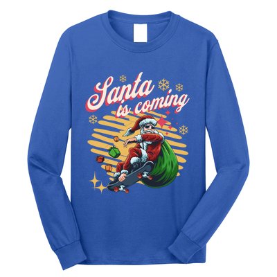 Funny Skateboard Santa Claus Is Coming Merry Christmas Gift Long Sleeve Shirt