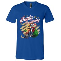 Funny Skateboard Santa Claus Is Coming Merry Christmas Gift V-Neck T-Shirt