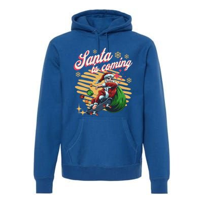 Funny Skateboard Santa Claus Is Coming Merry Christmas Gift Premium Hoodie