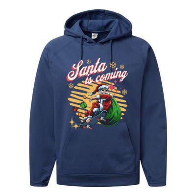 Funny Skateboard Santa Claus Is Coming Merry Christmas Gift Performance Fleece Hoodie