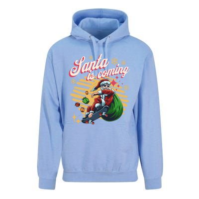 Funny Skateboard Santa Claus Is Coming Merry Christmas Gift Unisex Surf Hoodie