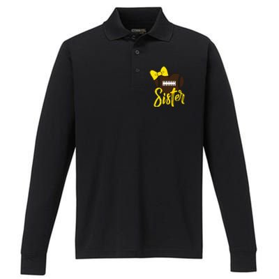 Football Sister Shirts Football Sister Bow Shirts Yellow Gold Performance Long Sleeve Polo