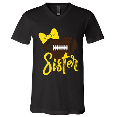 Football Sister Shirts Football Sister Bow Shirts Yellow Gold V-Neck T-Shirt