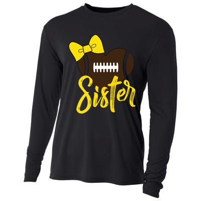 Football Sister Shirts Football Sister Bow Shirts Yellow Gold Cooling Performance Long Sleeve Crew