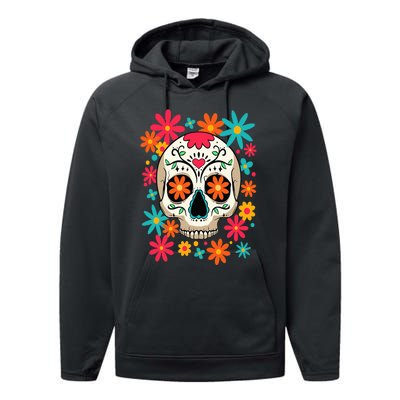 Floral Sugar Skull Dia De Muertos Day of The Dead Hippie Performance Fleece Hoodie