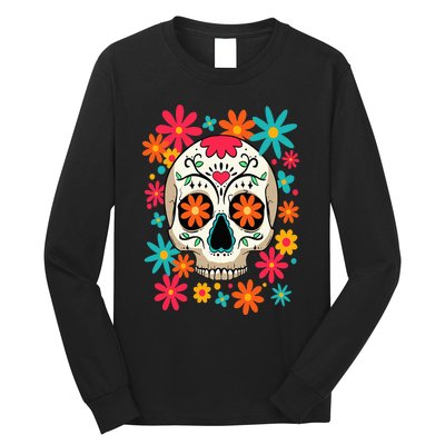 Floral Sugar Skull Dia De Muertos Day of The Dead Hippie Long Sleeve Shirt