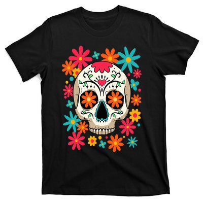 Floral Sugar Skull Dia De Muertos Day of The Dead Hippie T-Shirt