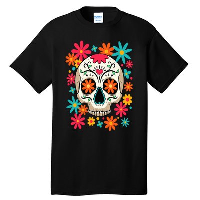 Floral Sugar Skull Dia De Muertos Day of The Dead Hippie Tall T-Shirt