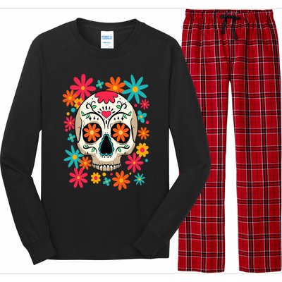 Floral Sugar Skull Dia De Muertos Day of The Dead Hippie Long Sleeve Pajama Set