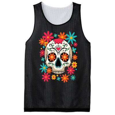 Floral Sugar Skull Dia De Muertos Day of The Dead Hippie Mesh Reversible Basketball Jersey Tank