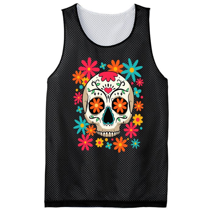 Floral Sugar Skull Dia De Muertos Day of The Dead Hippie Mesh Reversible Basketball Jersey Tank