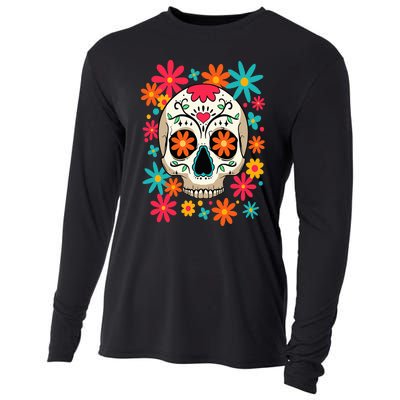 Floral Sugar Skull Dia De Muertos Day of The Dead Hippie Cooling Performance Long Sleeve Crew