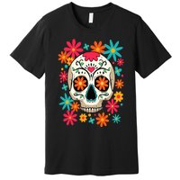 Floral Sugar Skull Dia De Muertos Day of The Dead Hippie Premium T-Shirt