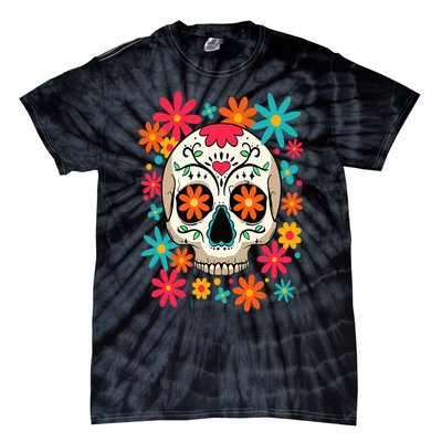 Floral Sugar Skull Dia De Muertos Day of The Dead Hippie Tie-Dye T-Shirt