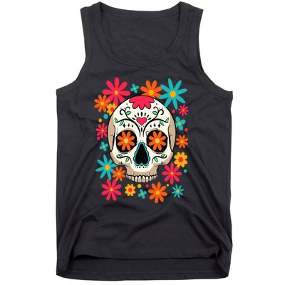 Floral Sugar Skull Dia De Muertos Day of The Dead Hippie Tank Top