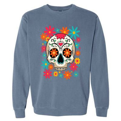 Floral Sugar Skull Dia De Muertos Day of The Dead Hippie Garment-Dyed Sweatshirt