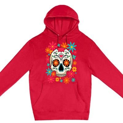 Floral Sugar Skull Dia De Muertos Day of The Dead Hippie Premium Pullover Hoodie