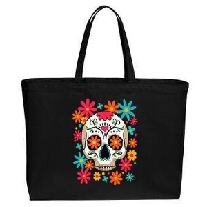 Floral Sugar Skull Dia De Muertos Day of The Dead Hippie Cotton Canvas Jumbo Tote