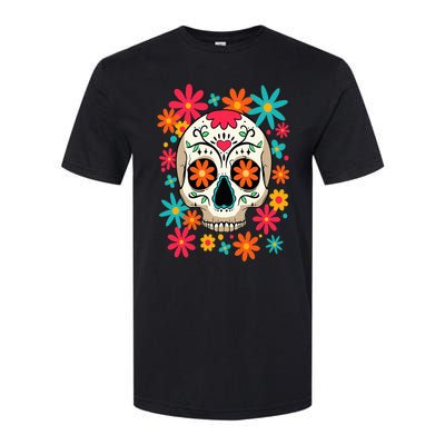 Floral Sugar Skull Dia De Muertos Day of The Dead Hippie Softstyle CVC T-Shirt