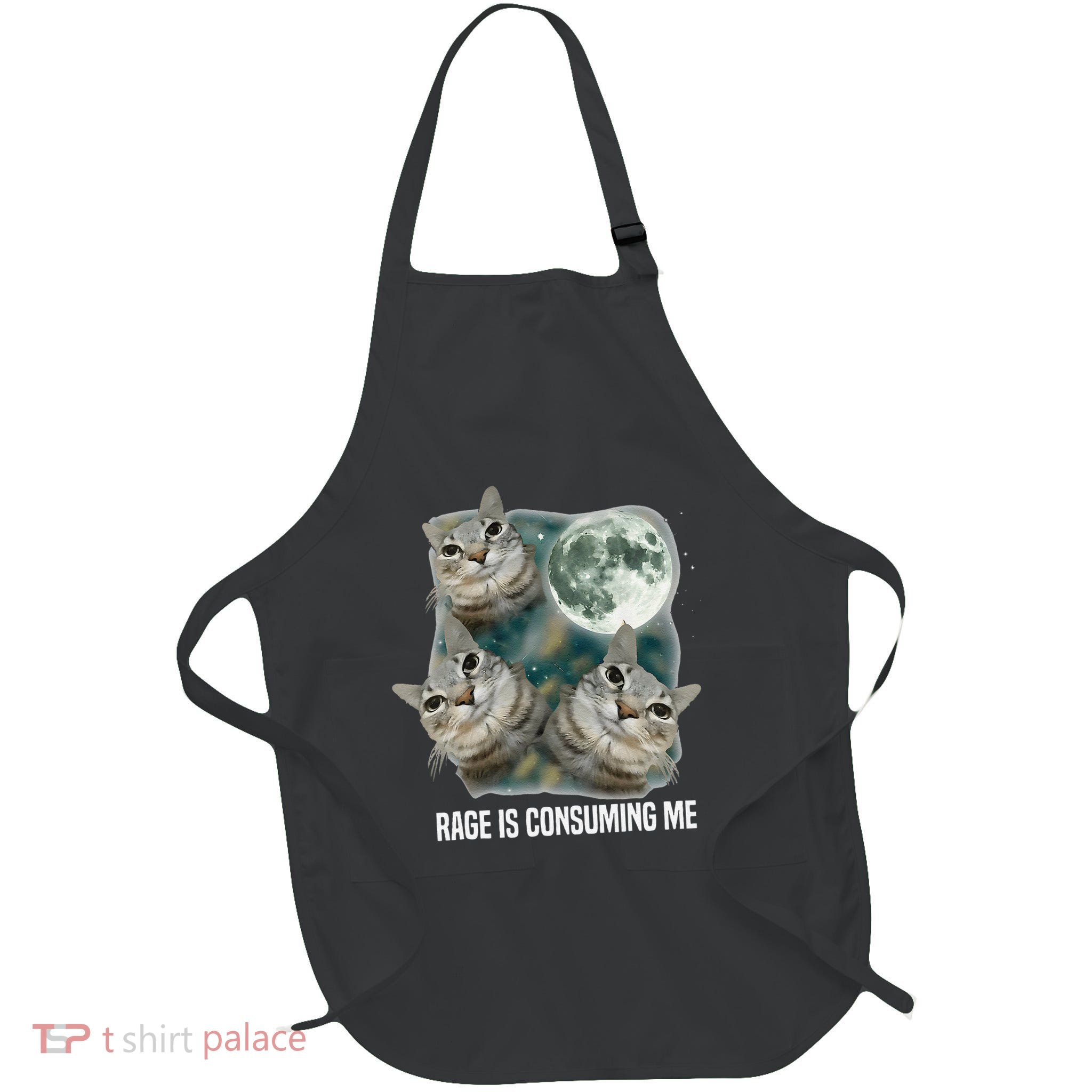 Funny Silly Staring Rage Is Consuming Me Sarcastic Cat Meme Full-Length Apron With Pockets