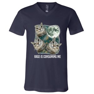 Funny Silly Staring Rage Is Consuming Me Sarcastic Cat Meme V-Neck T-Shirt