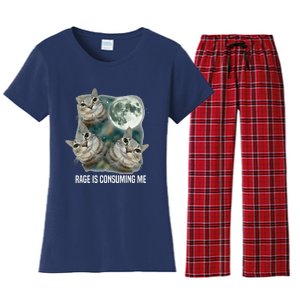 Funny Silly Staring Rage Is Consuming Me Sarcastic Cat Meme Women's Flannel Pajama Set