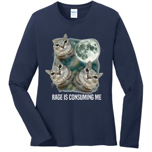 Funny Silly Staring Rage Is Consuming Me Sarcastic Cat Meme Ladies Long Sleeve Shirt