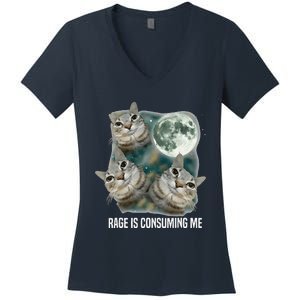 Funny Silly Staring Rage Is Consuming Me Sarcastic Cat Meme Women's V-Neck T-Shirt