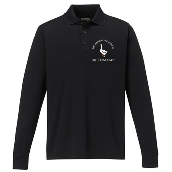 Funny Stay Silly Goose Horrors Are Endless Meme Performance Long Sleeve Polo