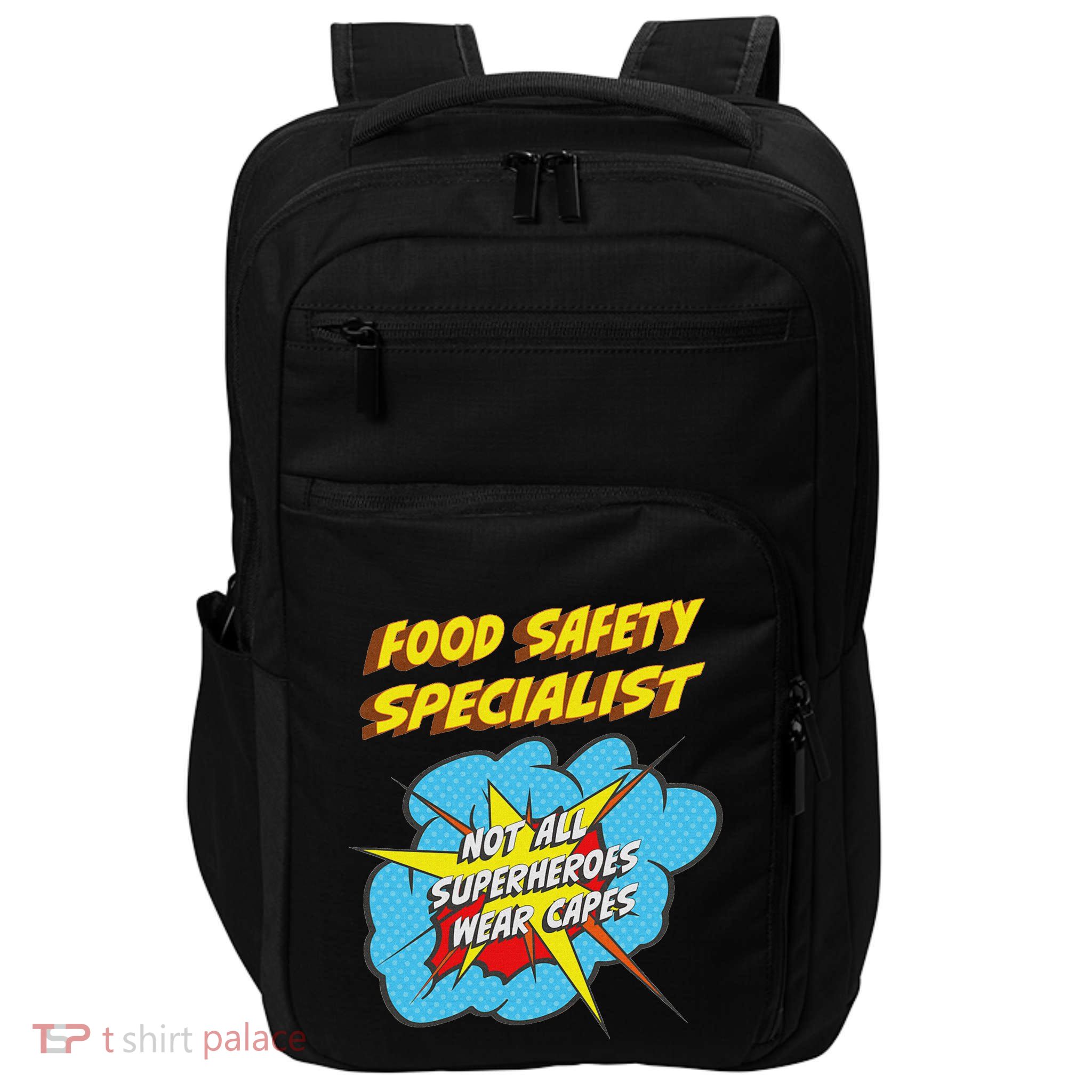 Food Safety Specialist Funny Superhero Job Impact Tech Backpack