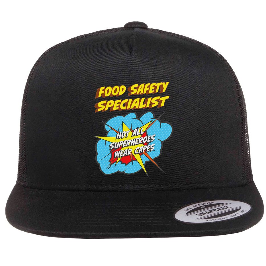 Food Safety Specialist Funny Superhero Job Flat Bill Trucker Hat