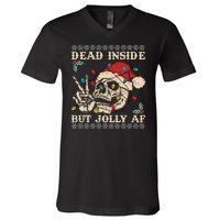 Festive Sarcastic Snarky Skeleton Ugly Christmas Sweater V-Neck T-Shirt