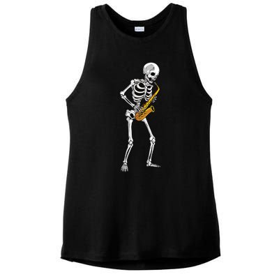 Funny Saxophone Skeleton For Men Women Saxophone Player Sax Ladies PosiCharge Tri-Blend Wicking Tank