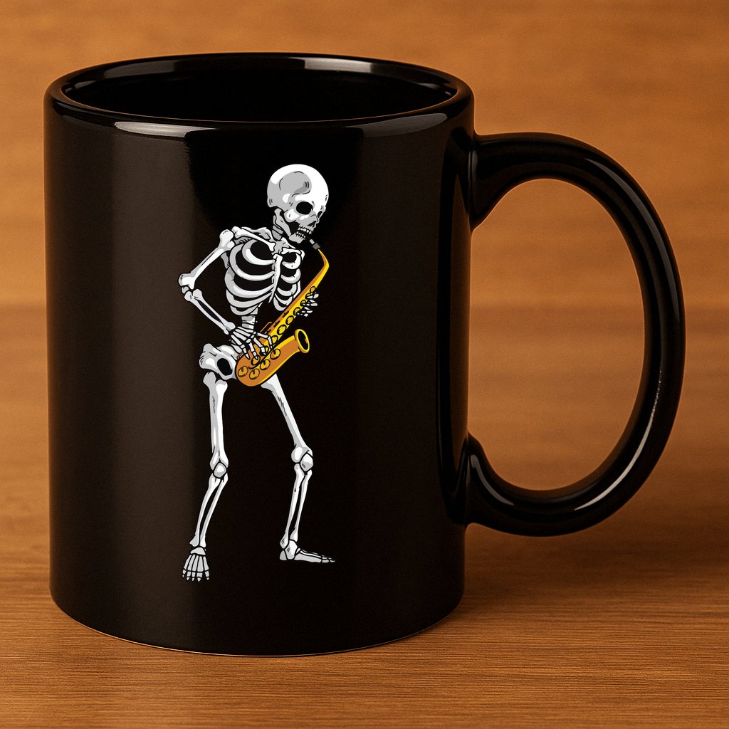 Funny Saxophone Skeleton For Men Women Saxophone Player Sax 11oz C Handle Ceramic Mug