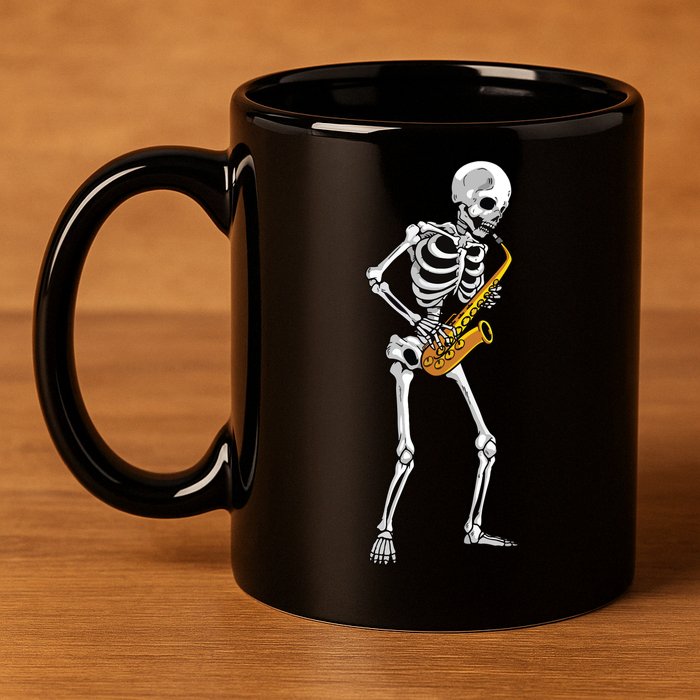 Funny Saxophone Skeleton For Men Women Saxophone Player Sax 11oz C Handle Ceramic Mug