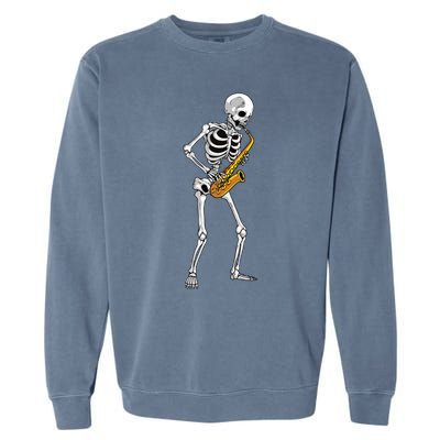 Funny Saxophone Skeleton For Men Women Saxophone Player Sax Garment-Dyed Sweatshirt