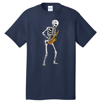 Funny Saxophone Skeleton For Men Women Saxophone Player Sax Tall T-Shirt