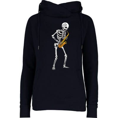 Funny Saxophone Skeleton For Men Women Saxophone Player Sax Womens Funnel Neck Pullover Hood