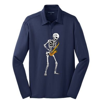 Funny Saxophone Skeleton For Men Women Saxophone Player Sax Silk Touch Performance Long Sleeve Polo