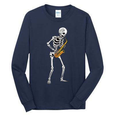 Funny Saxophone Skeleton For Men Women Saxophone Player Sax Tall Long Sleeve T-Shirt