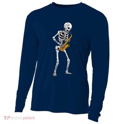 Funny Saxophone Skeleton For Men Women Saxophone Player Sax Cooling Performance Long Sleeve Crew