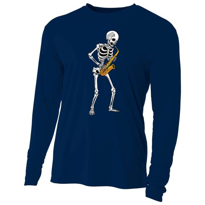 Funny Saxophone Skeleton For Men Women Saxophone Player Sax Cooling Performance Long Sleeve Crew