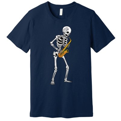 Funny Saxophone Skeleton For Men Women Saxophone Player Sax Premium T-Shirt