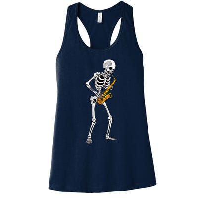 Funny Saxophone Skeleton For Men Women Saxophone Player Sax Women's Racerback Tank