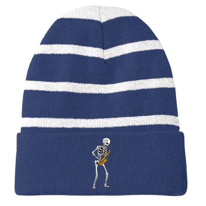 Funny Saxophone Skeleton For Men Women Saxophone Player Sax Striped Beanie with Solid Band