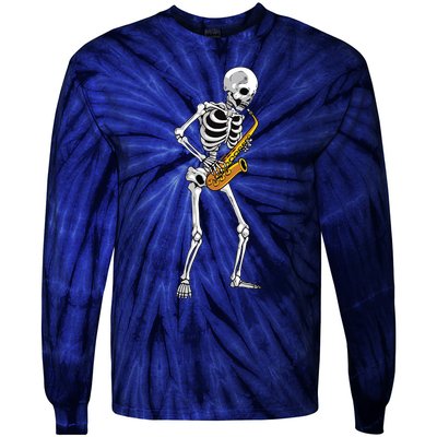 Funny Saxophone Skeleton For Men Women Saxophone Player Sax Tie-Dye Long Sleeve Shirt